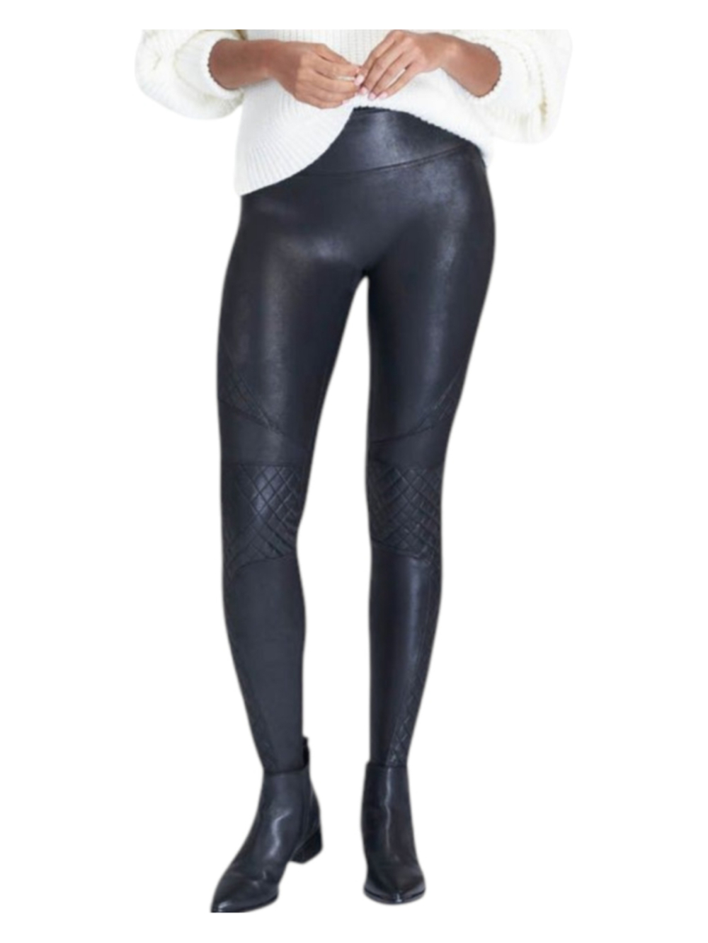 Spanx Black Faux Leather Quilted Moto Leggings Size Medium - Picture 1 of 13